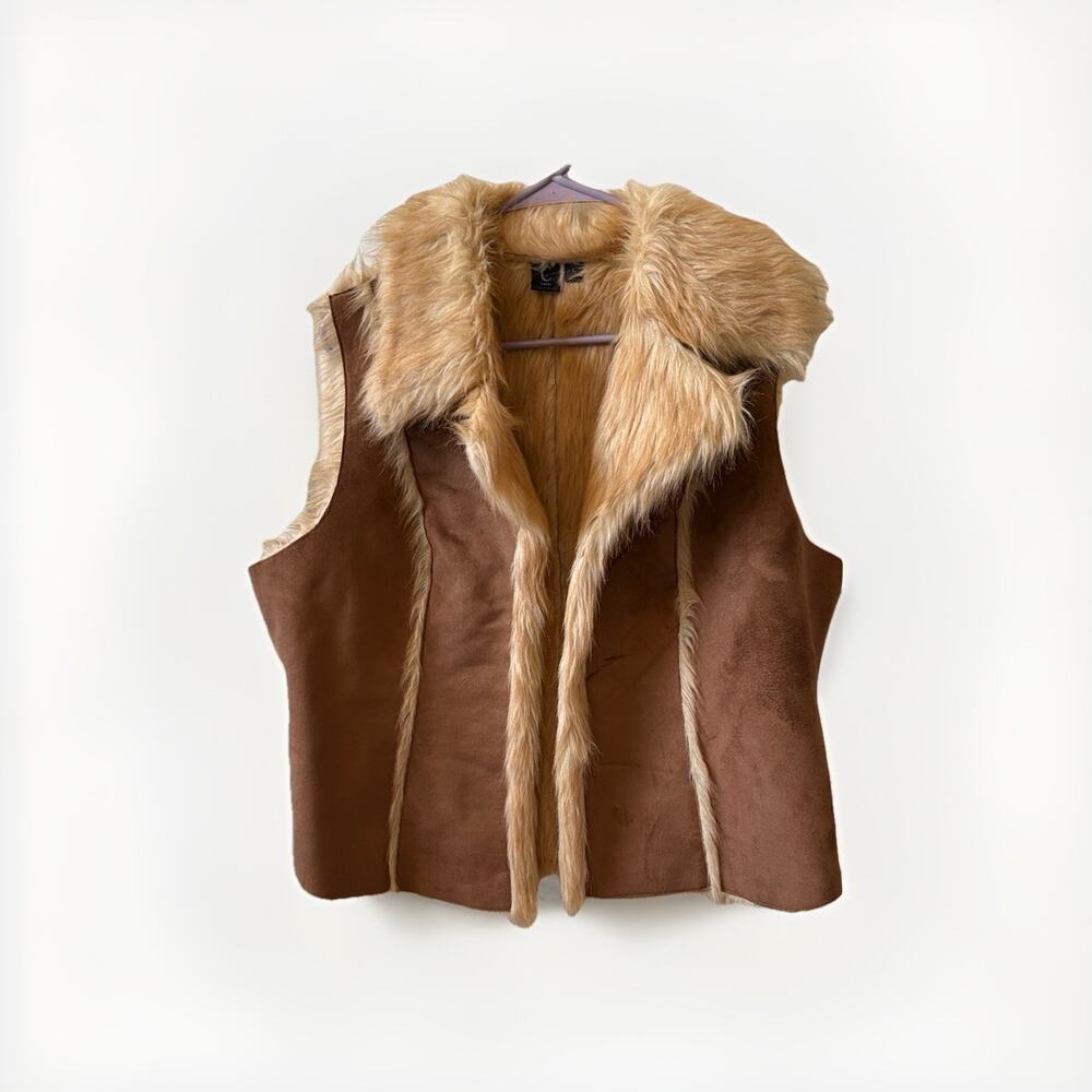 Capri Beige Suede & Faux Fur Sherpa Vest Southwest Style Women's Sz Large